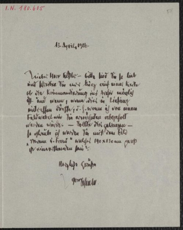 Brief von Egon Schiele an Arthur Roessler 