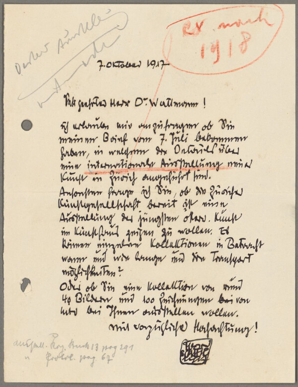 Brief von Egon Schiele an Wilhelm Wartmann 