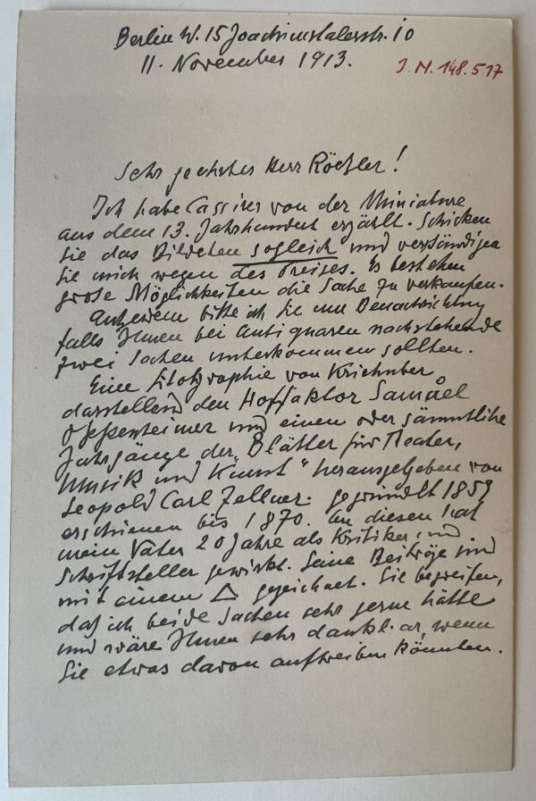 Brief von Max Oppenheimer an Arthur Roessler 