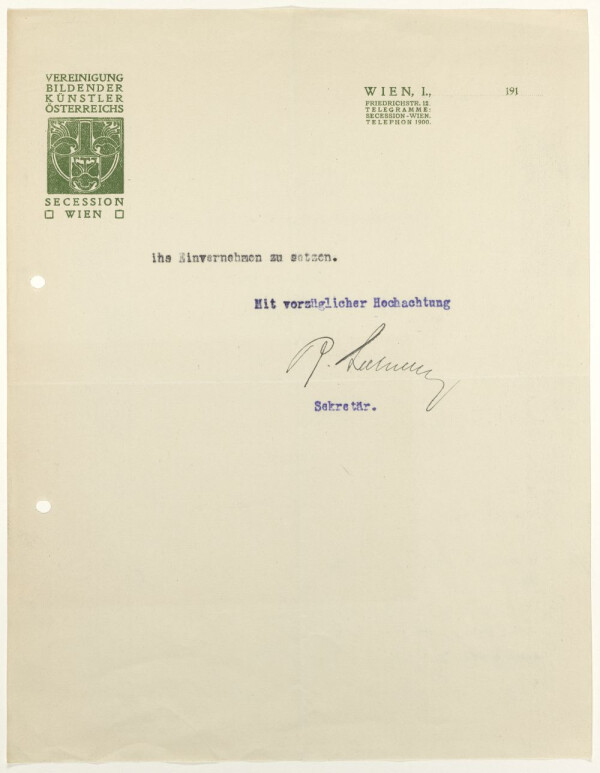 Maschinenschriftlicher Brief von Rudolf Lechner/Wiener Secession an Wilhelm Wartmann/Zürcher Kunstgesellschaft Bild 2