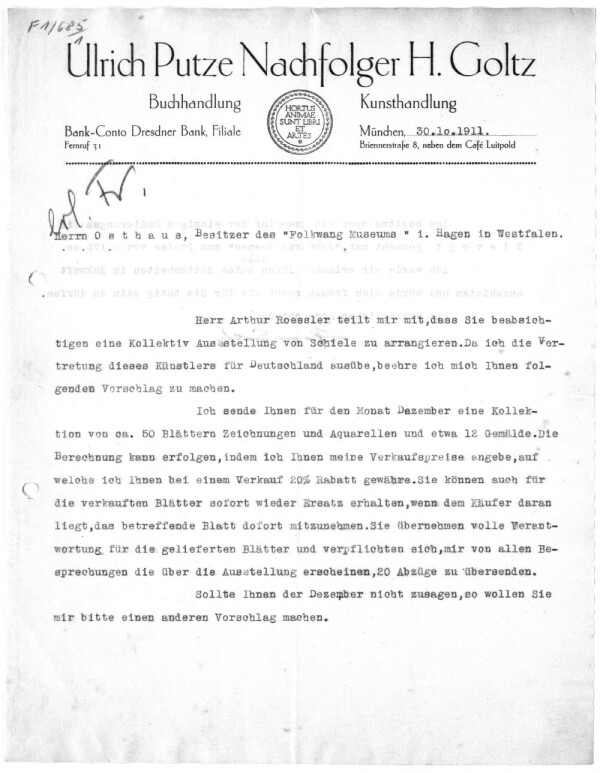 Brief von Hans Goltz an Karl Ernst Osthaus 