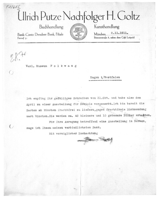 Brief von Hans Goltz an Karl Ernst Osthaus 