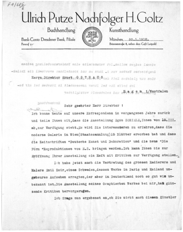 Brief von Hans Goltz an Karl Ernst Osthaus 