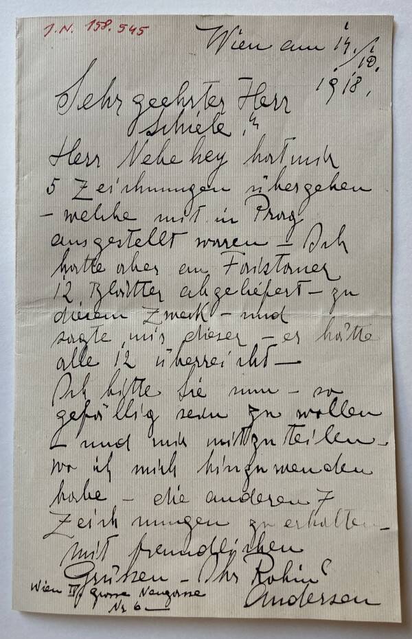 Brief von Robin Christian Andersen an Egon Schiele 