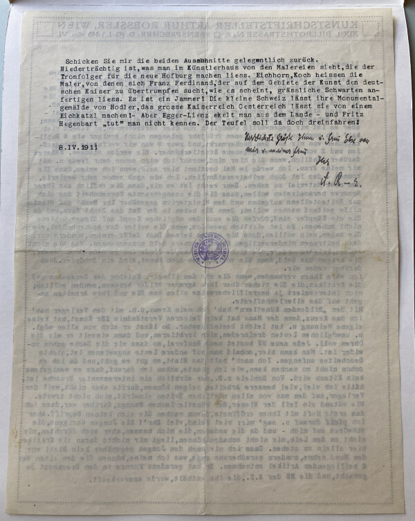 Maschinenschriftlicher Brief von Arthur Roessler an Fritz Hegenbarth Bild 2