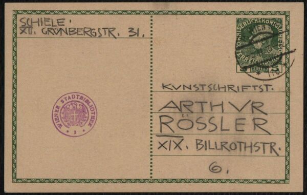 Postkarte von Egon Schiele an Arthur Roessler Bild 2