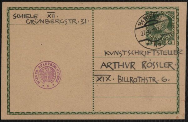 Postkarte von Egon Schiele an Arthur Roessler Bild 2