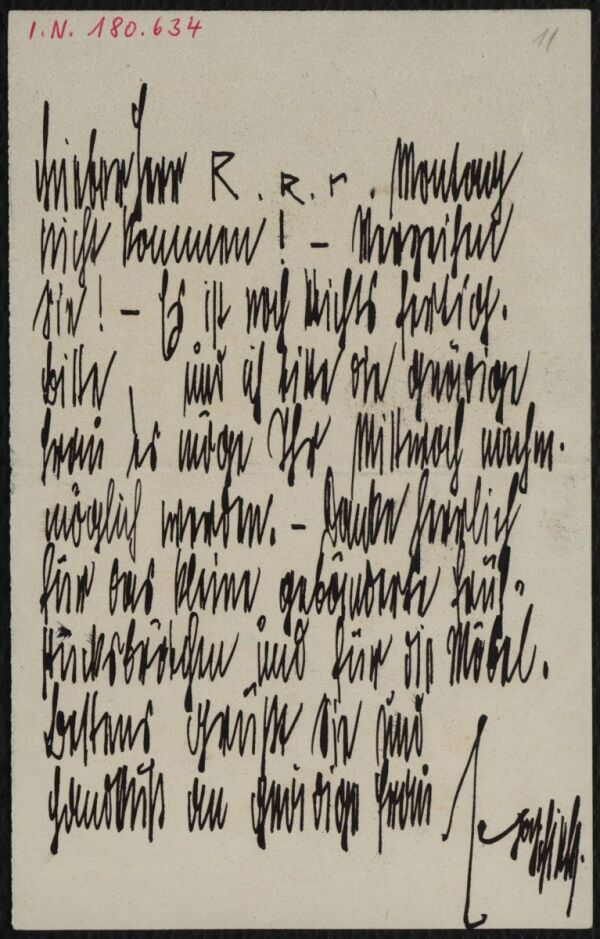 Brief von Egon Schiele an Arthur Roessler 