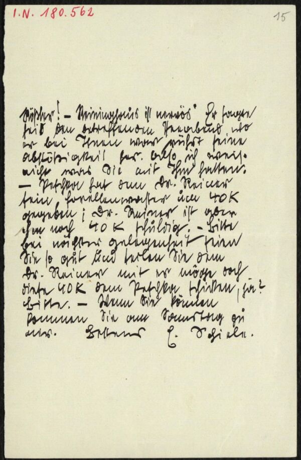 Brief von Egon Schiele an Arthur Roessler 