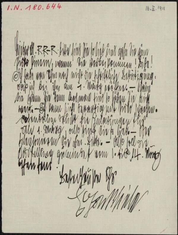 Brief von Egon Schiele an Arthur Roessler 