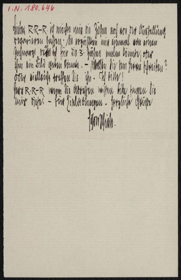 Brief von Egon Schiele an Arthur Roessler 