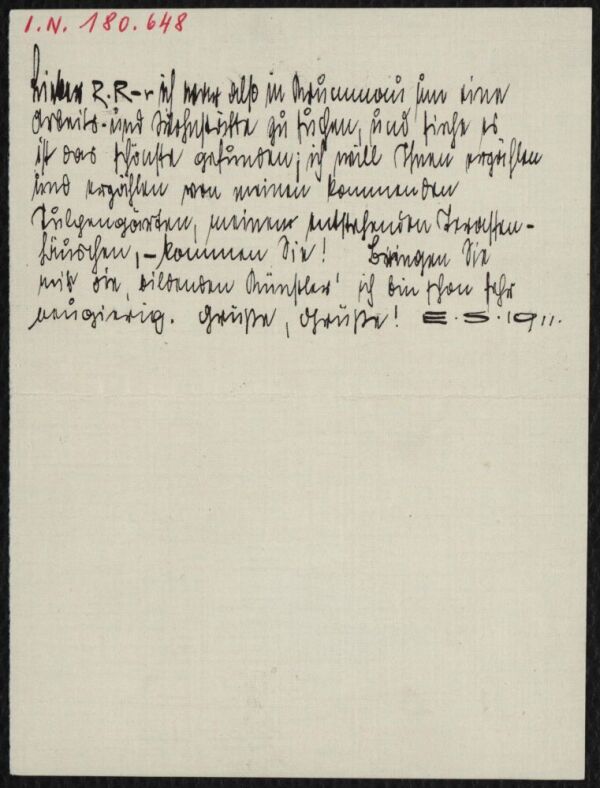 Brief von Egon Schiele an Arthur Roessler 