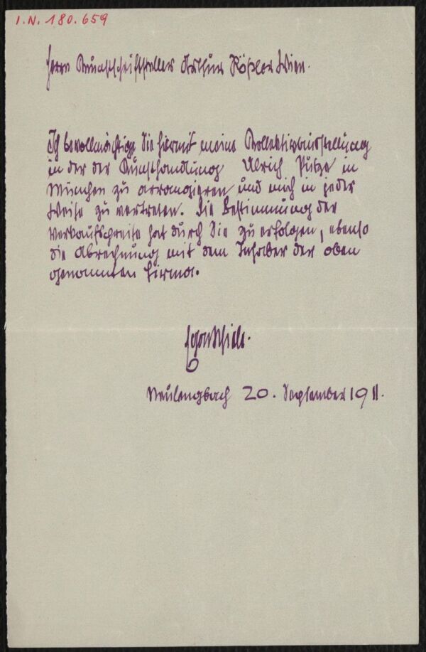 Brief von Egon Schiele an Arthur Roessler 