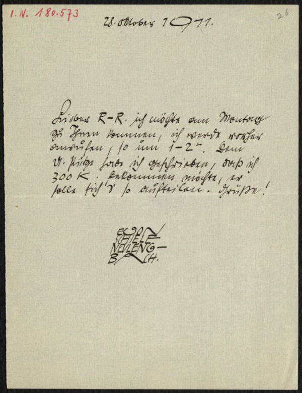 Brief von Egon Schiele an Arthur Roessler 