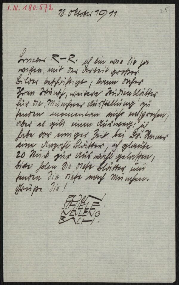 Brief von Egon Schiele an Arthur Roessler 