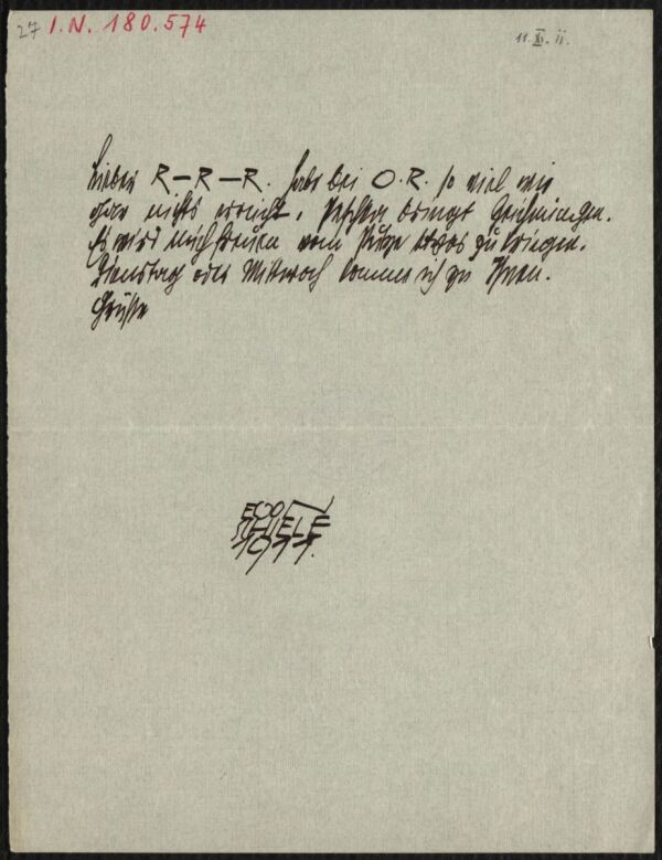 Brief von Egon Schiele an Arthur Roessler 