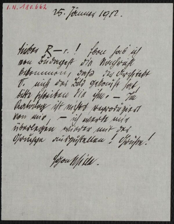 Brief von Egon Schiele an Arthur Roessler 