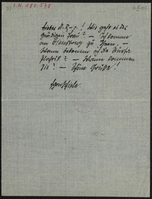 Brief von Egon Schiele an Arthur Roessler 