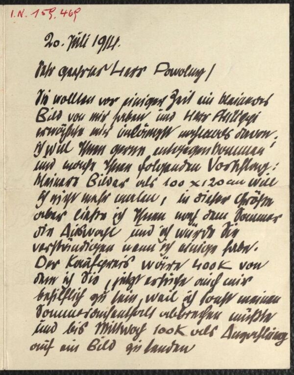 Letter from Egon Schiele to Michael Powolny 