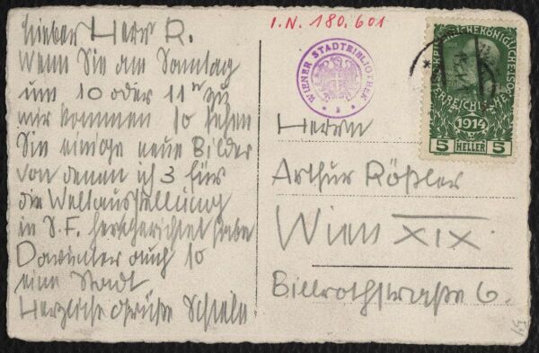 Postkarte von Egon Schiele an Arthur Roessler Bild 2