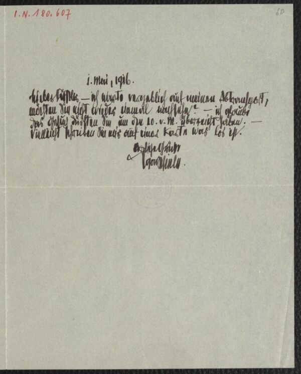 Brief von Egon Schiele an Arthur Roessler 