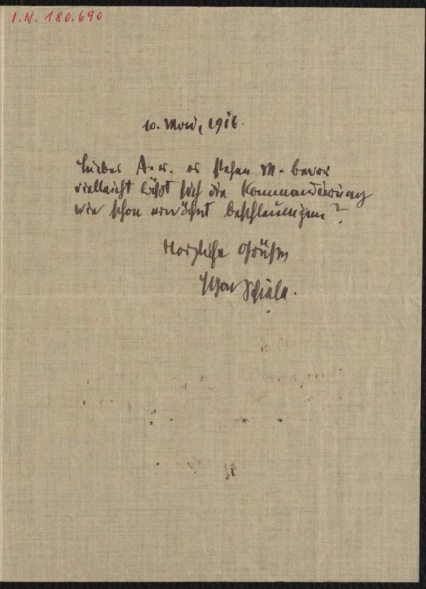 Brief von Egon Schiele an Arthur Roessler 