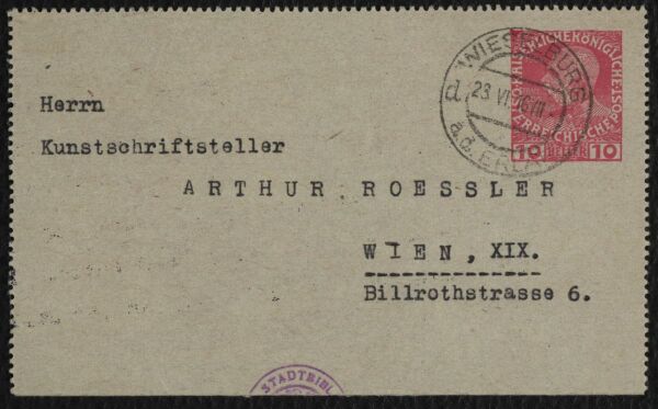 Brief von Egon Schiele an Arthur Roessler Bild 2