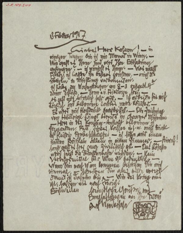 Brief von Egon Schiele an Ferdinand Kofron 