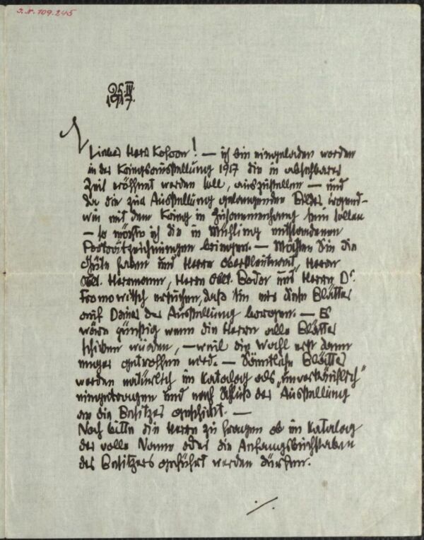 Brief von Egon Schiele an Ferdinand Kofron 