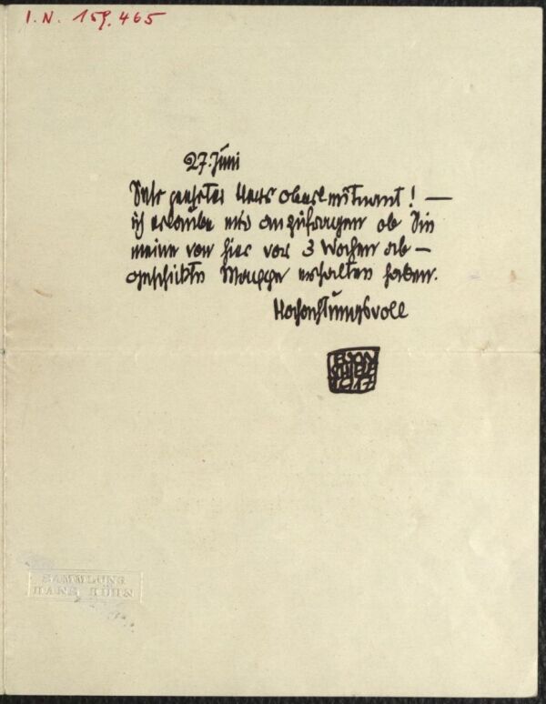 Brief von Egon Schiele an Gustav Herrmann 