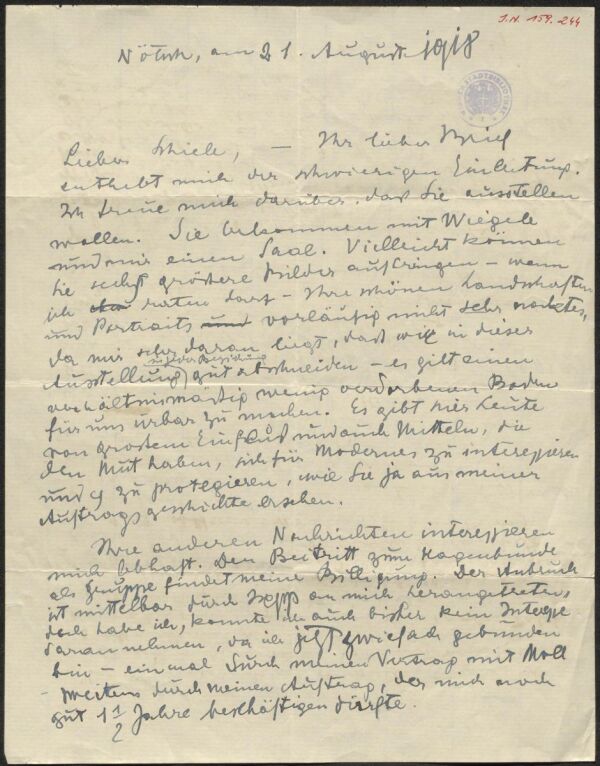 Brief von Anton Kolig an Egon Schiele 