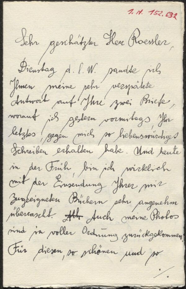 Brief von Jan Štursa an Arthur Roessler 