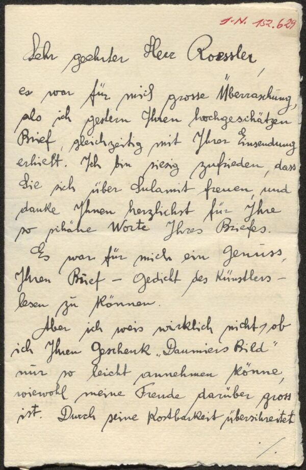 Brief von Jan Štursa an Arthur Roessler 