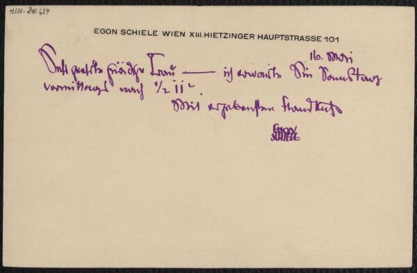 Brief von Egon Schiele an Lilly Steiner Bild 1