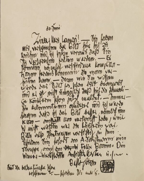 Brief von Egon Schiele an Richard Lányi 