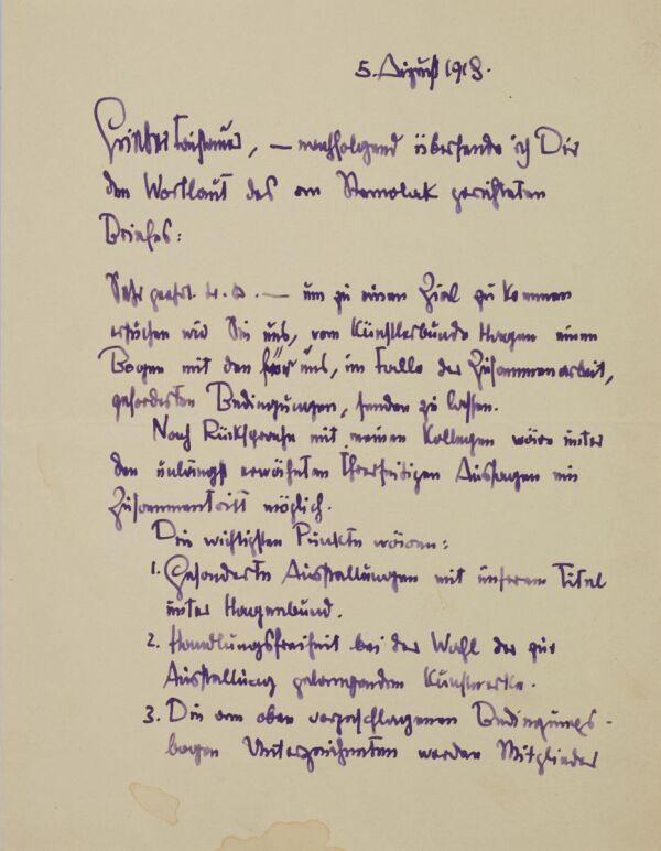 Brief von Egon Schiele an Anton Faistauer 