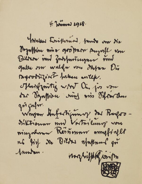 Brief von Egon Schiele an Anton Faistauer 