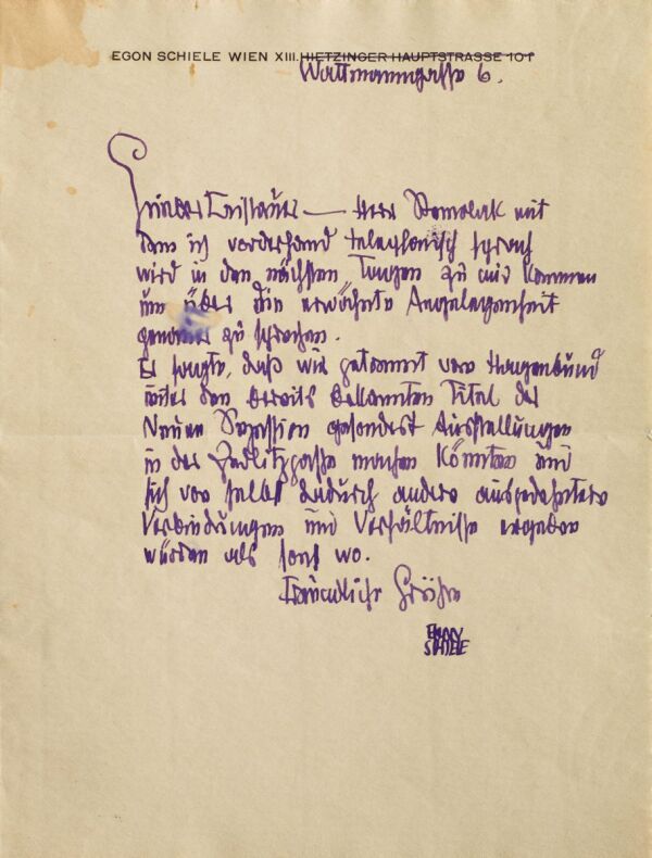 Brief von Egon Schiele an Anton Faistauer 