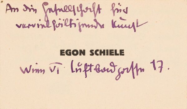 Visitkarte von Egon Schiele mit einer Notiz für die Gesellschaft für vervielfältigende Kunst Bild 2