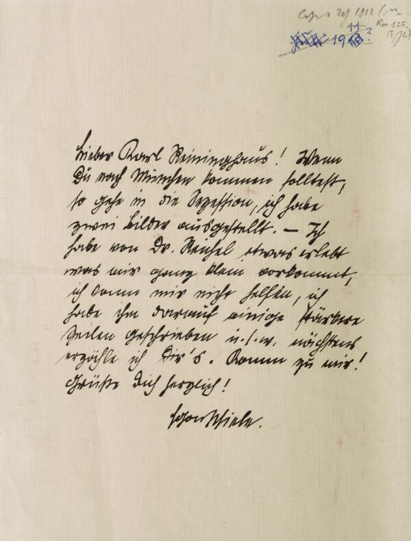 Brief von Egon Schiele an Carl Reininghaus 