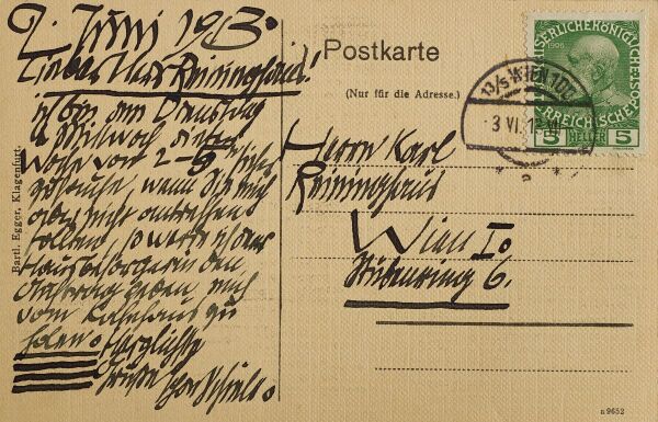 Postkarte von Egon Schiele an Carl Reininghaus Bild 2