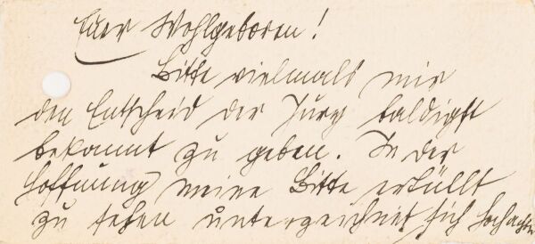 Visitkarte von Egon Schiele mit einer Notiz für Unbekannt 