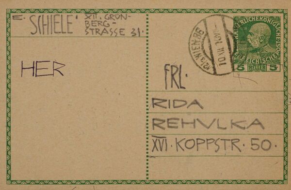 Postkarte von Egon Schiele an Rida Rehulka Bild 2