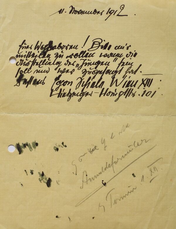 Letter from Egon Schiele to the Vienna Secession 