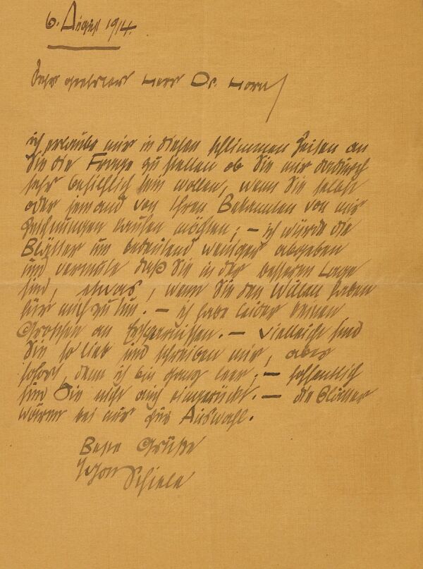 Brief von Egon Schiele an Fritz Hora 