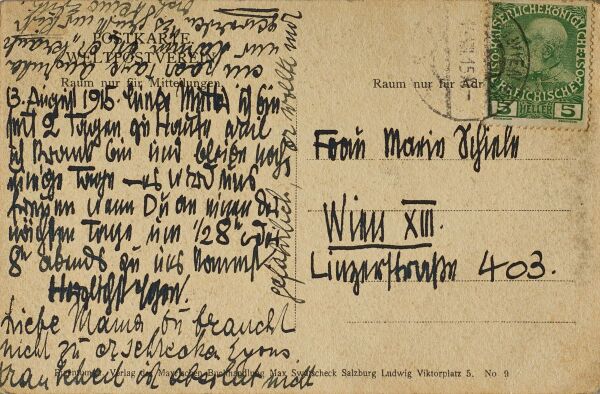 Postkarte von Egon und Edith Schiele an Marie Schiele Bild 2