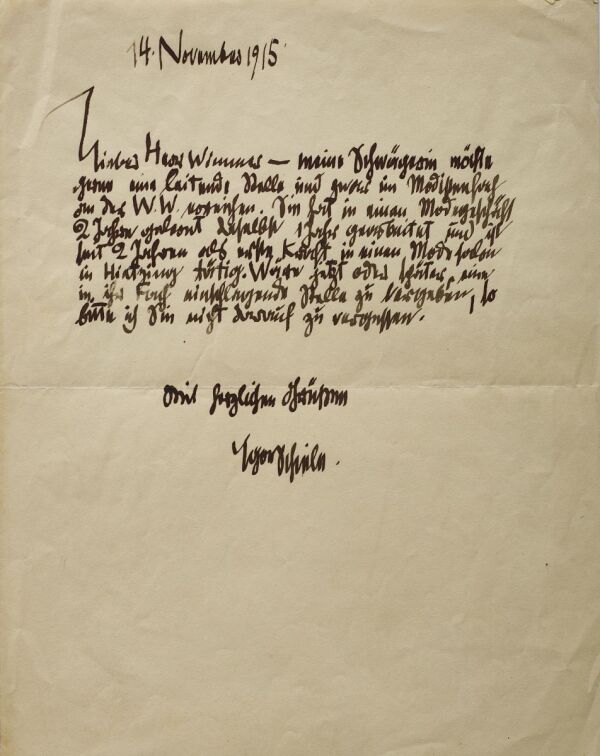 Brief von Egon Schiele an Eduard Wimmer-Wisgrill 