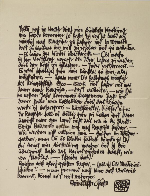 Brief von Egon Schiele an Anton Peschka 