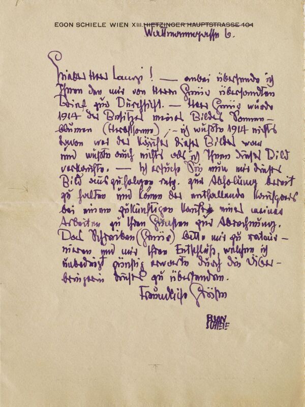 Brief von Egon Schiele an Richard Lányi 