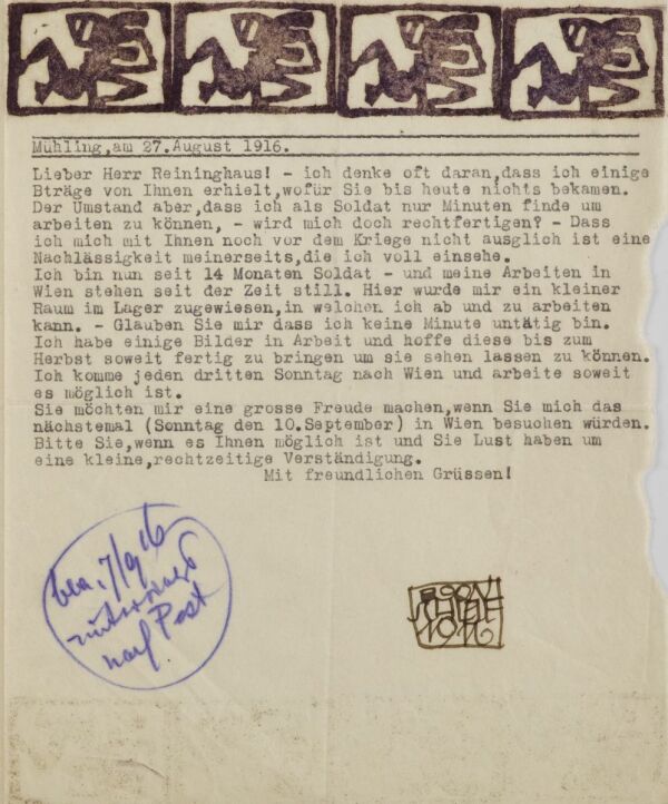 Maschinenschriftlicher Brief von Egon Schiele an Carl Reininghaus Bild 1